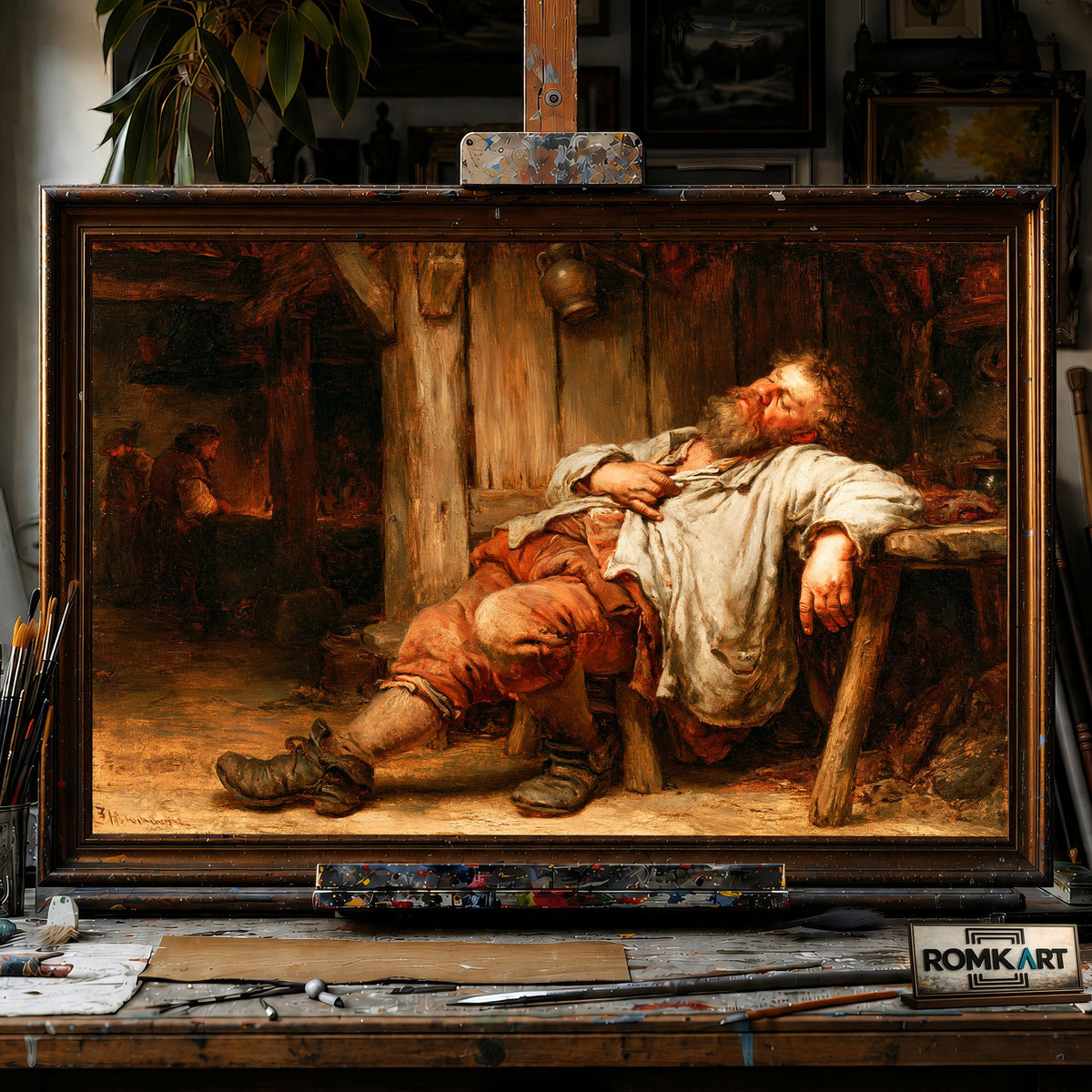 17th century Drunk Man - Hand-Painted Oil Painting - View 1