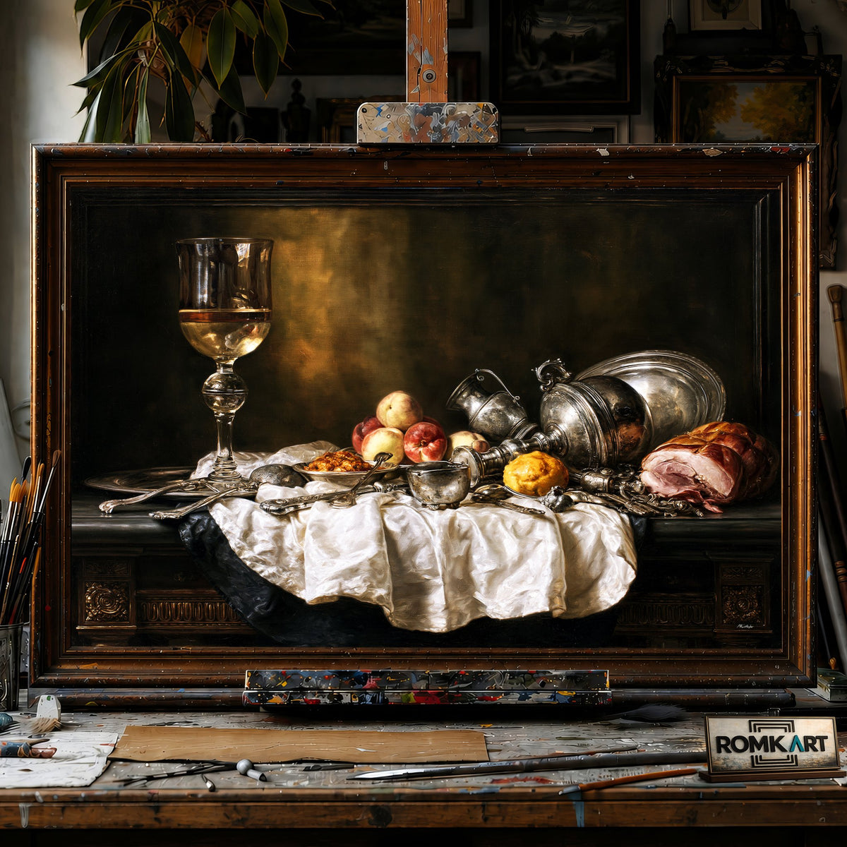 17th century Dutch banquet still life - Hand-Painted Oil Painting - View 1