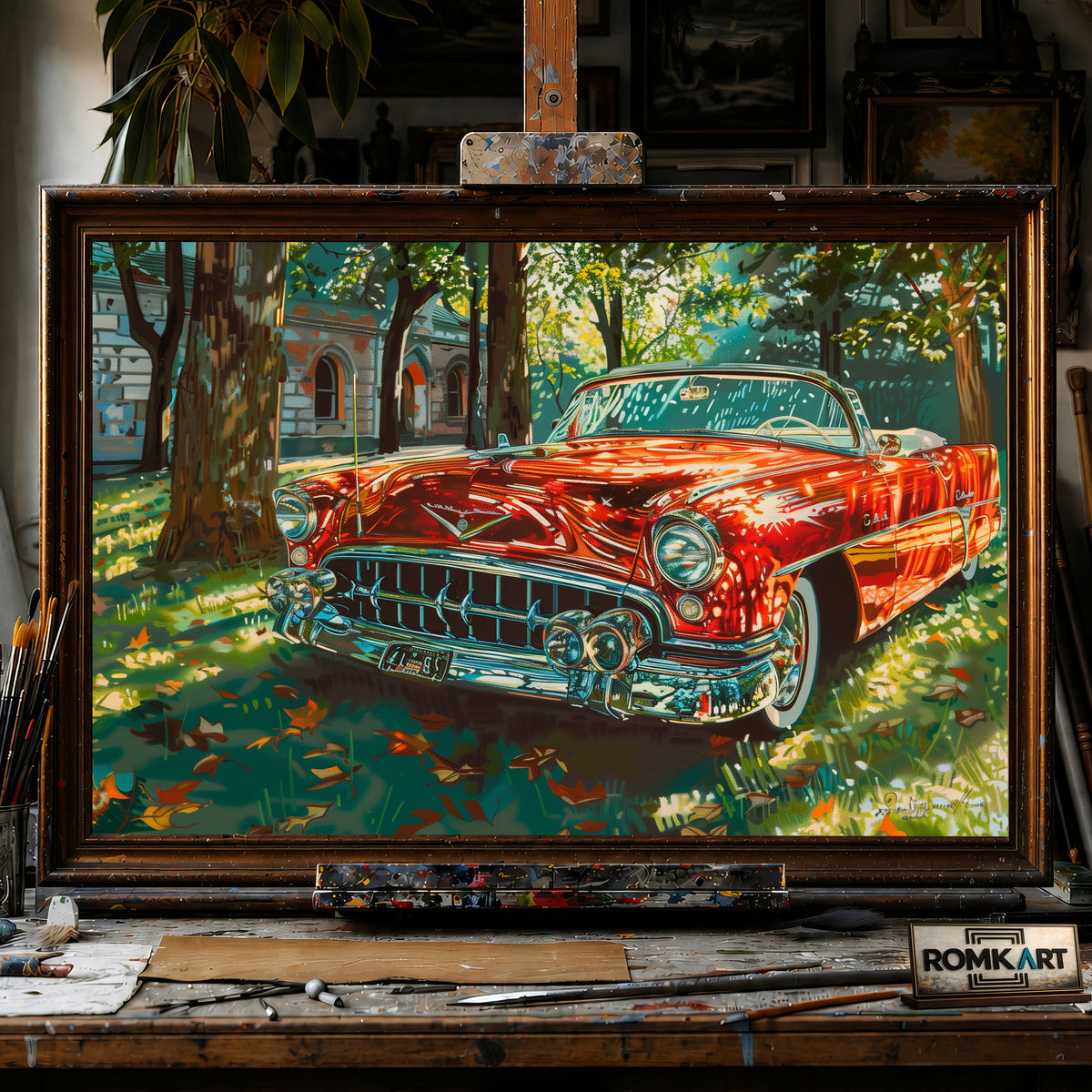 1950s Vintage Car Automotive Oil Painting