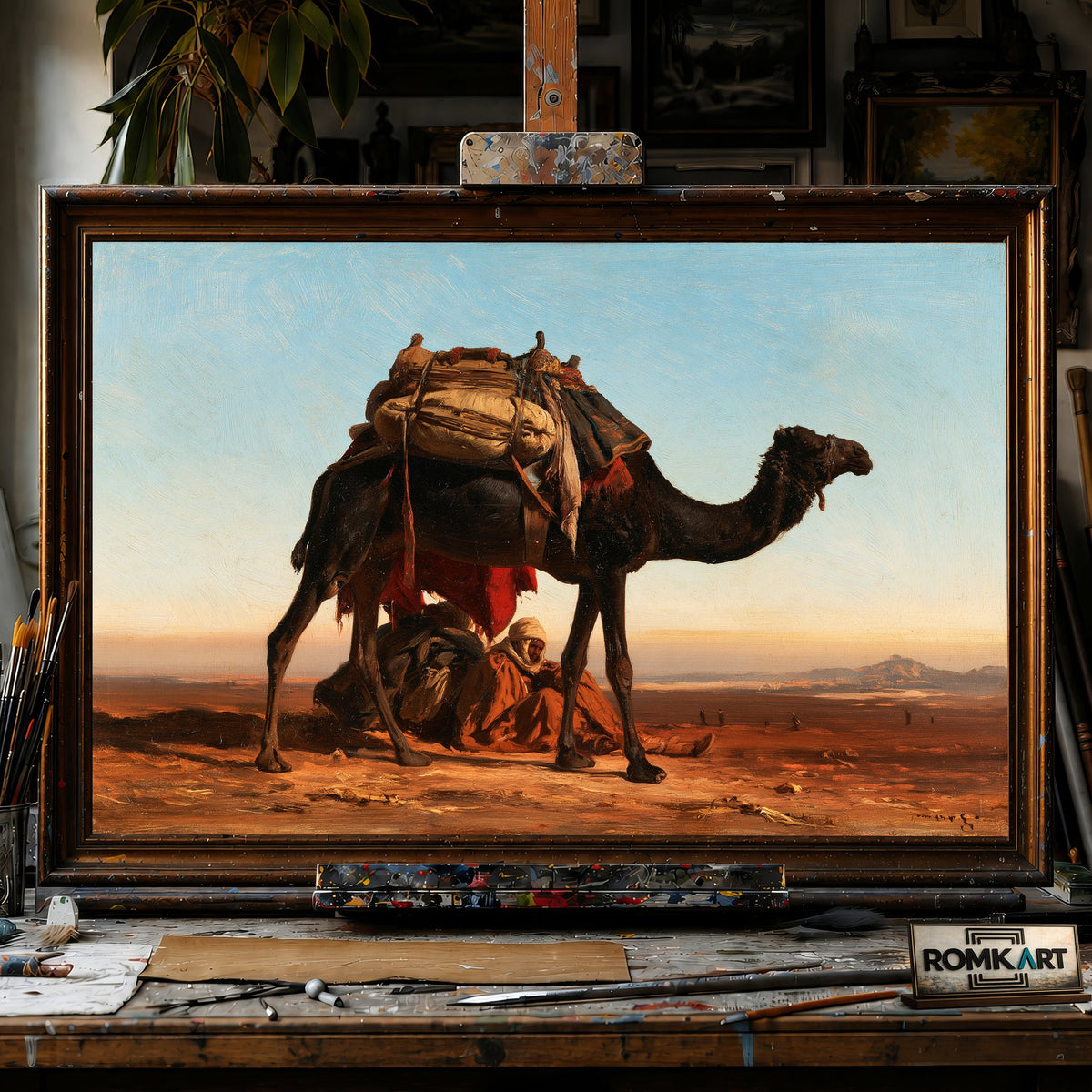 19th Black Camel - Hand-Painted Oil Painting - View 1