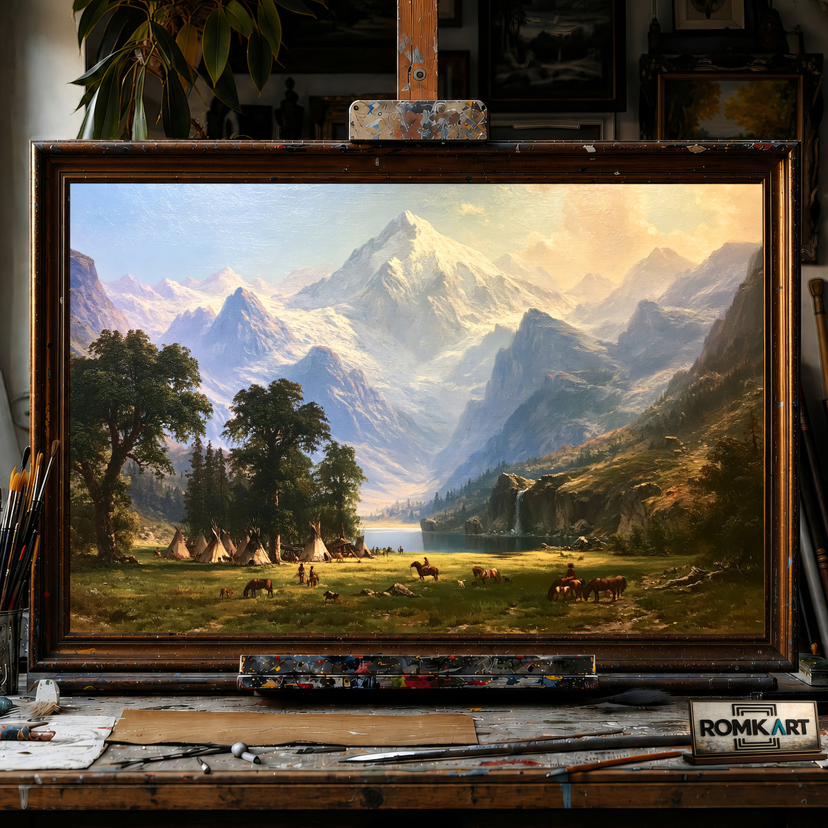 19th century American Landscape hand-painted oil painting on canvas
