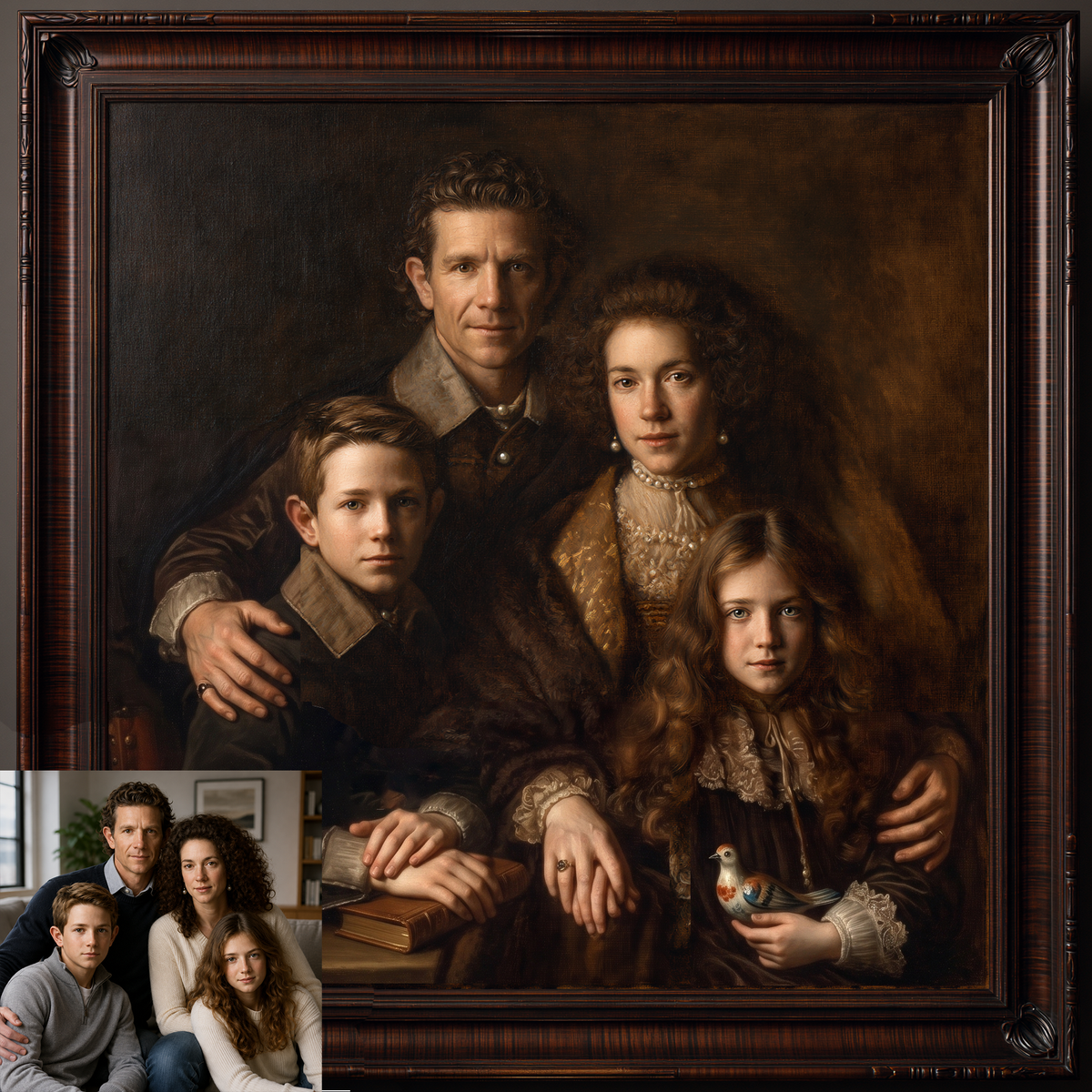 Custom Hand-Painted Family Oil Painting | Rembrandt Baroque Style Art