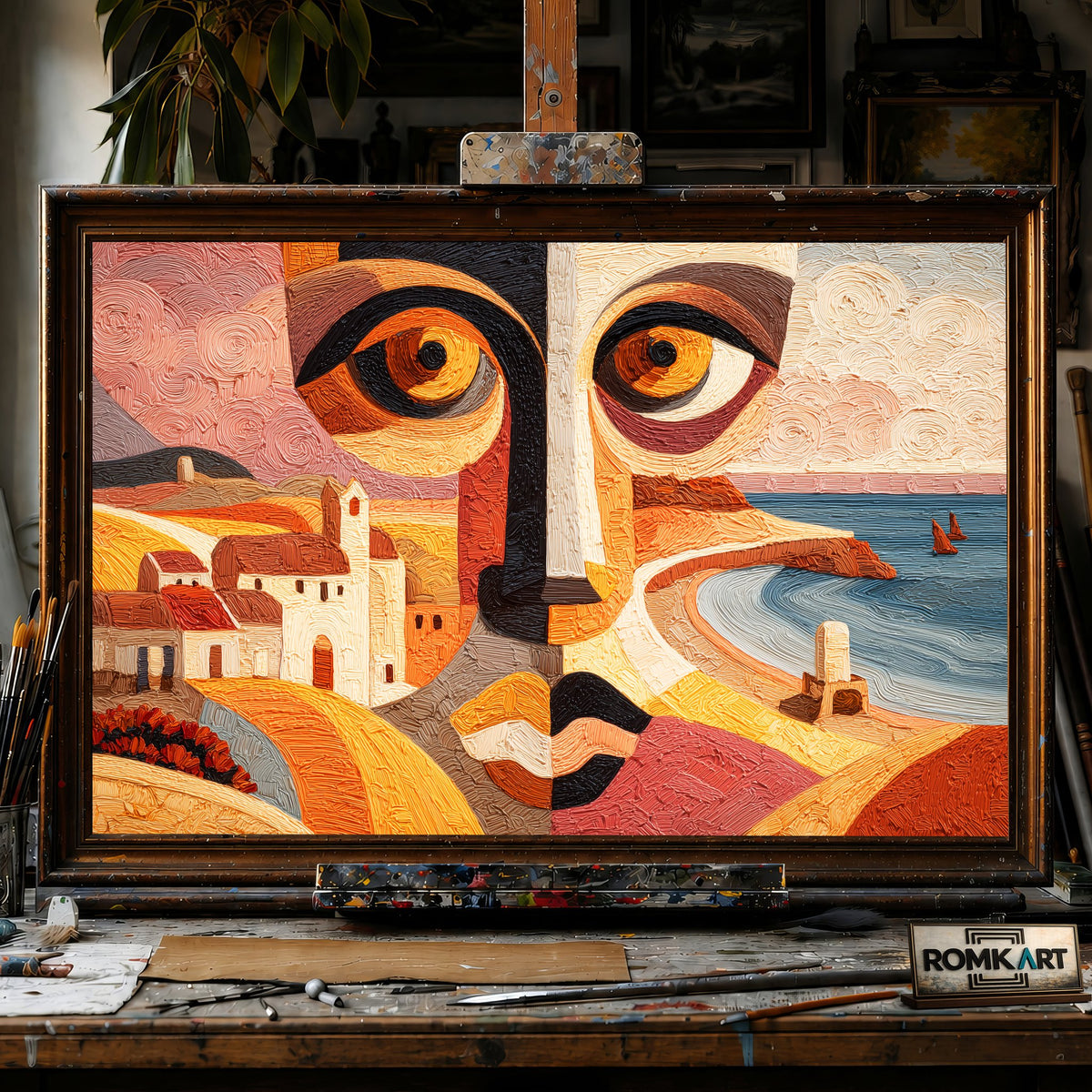 Abstract Face Coastal - Hand-Painted Oil Painting - View 1
