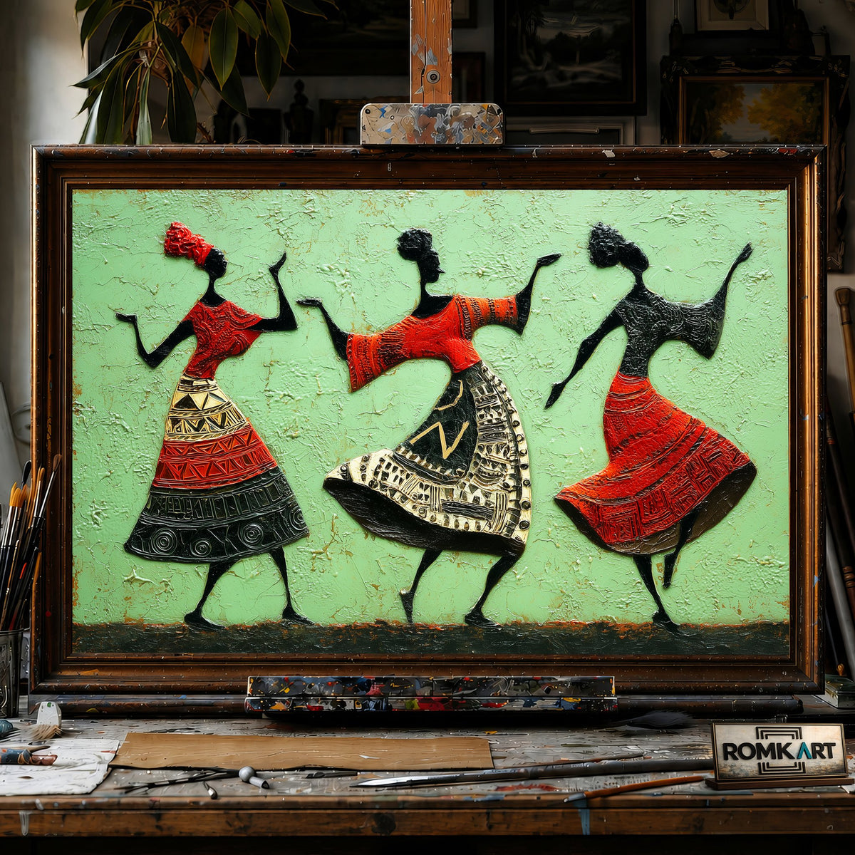 African Dancing - Hand-Painted Oil Painting - View 1