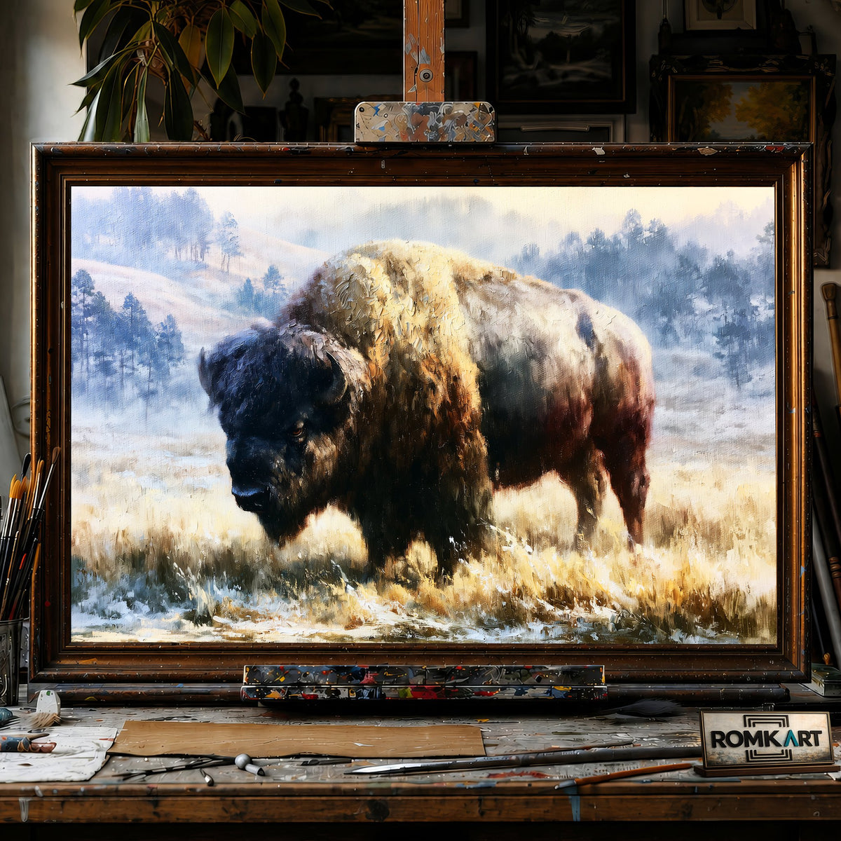 American Bison - Hand-Painted Oil Painting - View 1