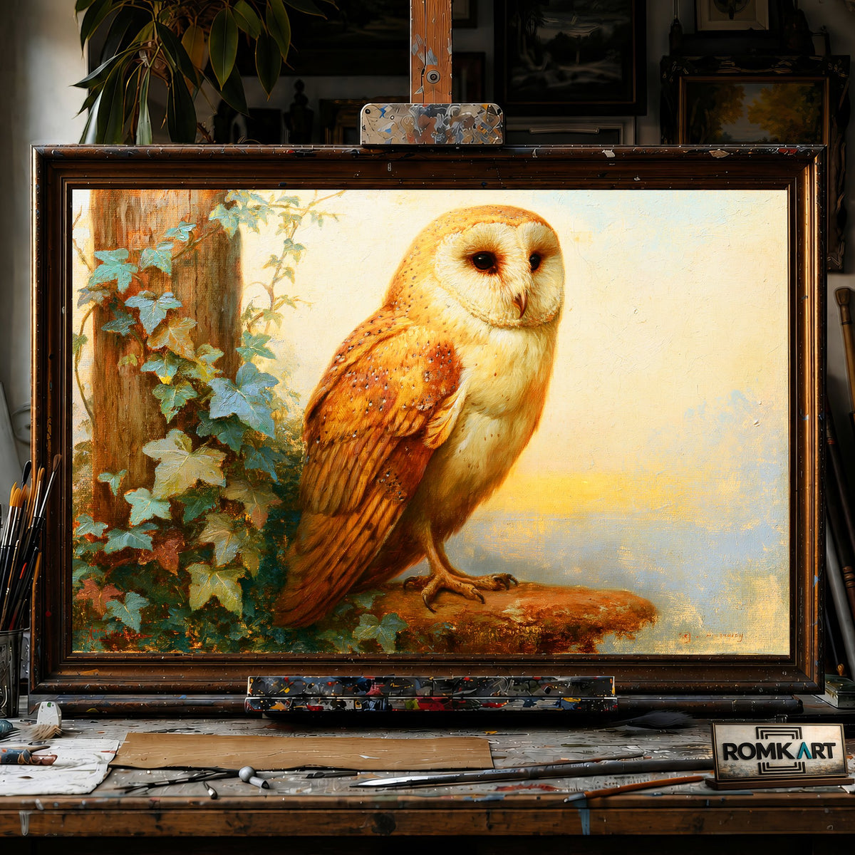 Barn Owl - Hand-Painted Oil Painting - View 1