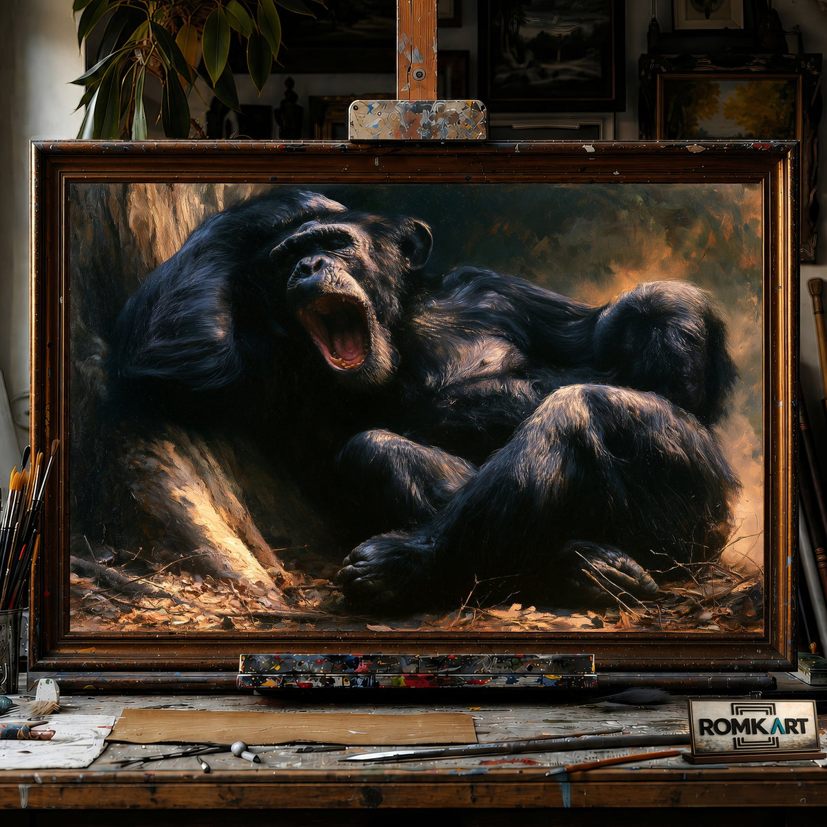 Black Chimpanzee - Hand-Painted Oil Painting - View 1
