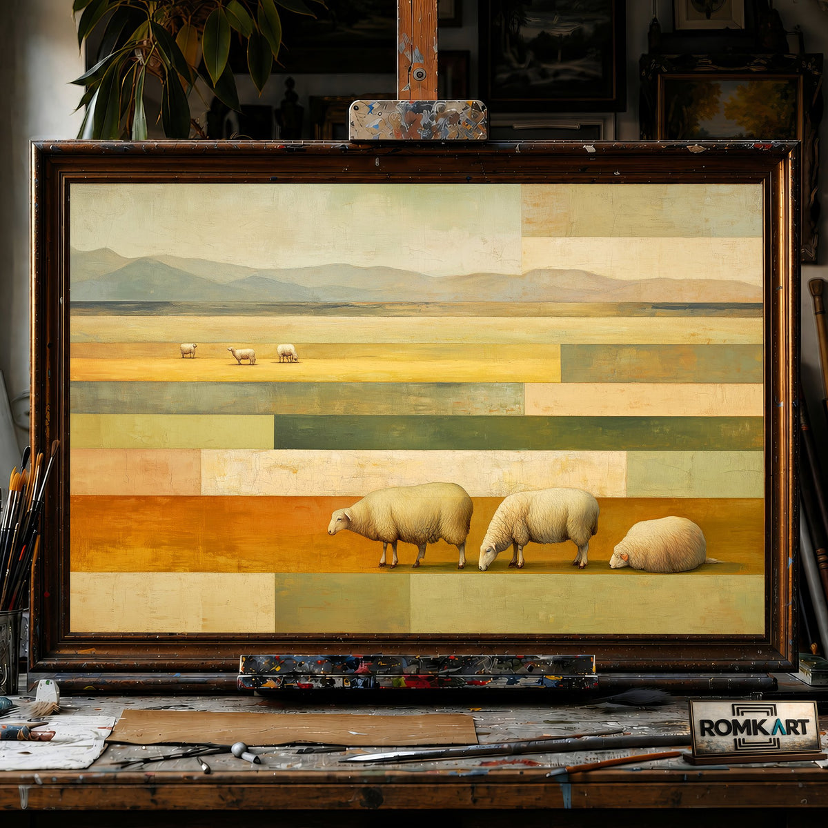 Calm Pastoral of Sheep - Hand-Painted Oil Painting - View 1