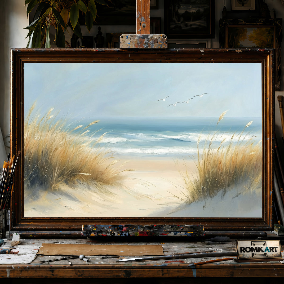 Coastal Grasses Beach hand-painted oil painting on canvas