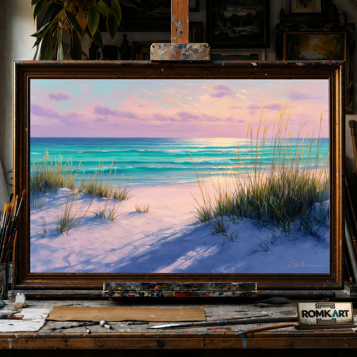 Coastal Landscape at Sunset hand-painted oil painting on canvas