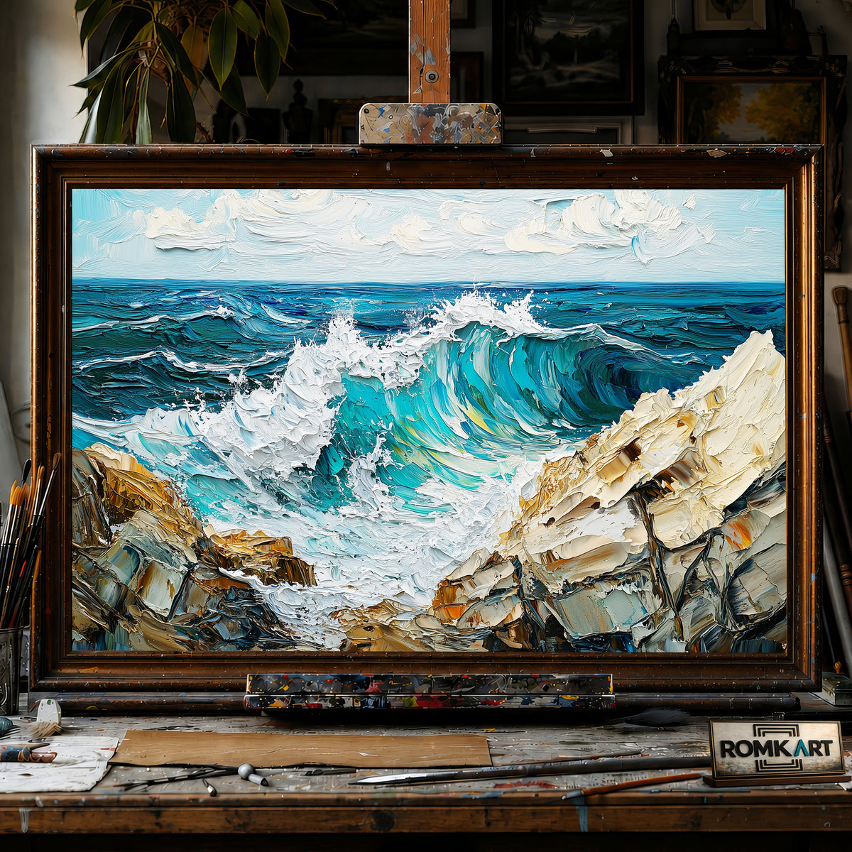 Crashing Turquoise Waves Seascape Oil Painting