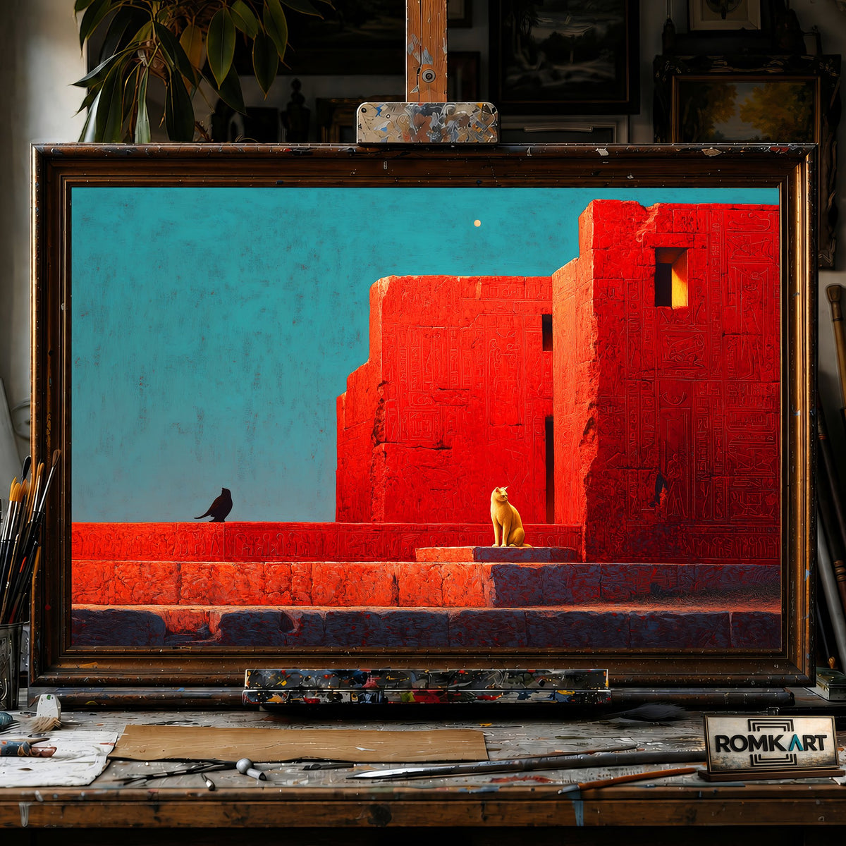 Egyptian Wall - Hand-Painted Oil Painting - View 1