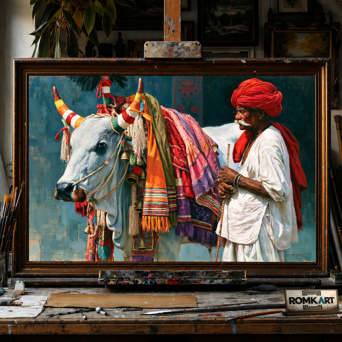 Elderly Indian Herdsman hand-painted oil painting on canvas