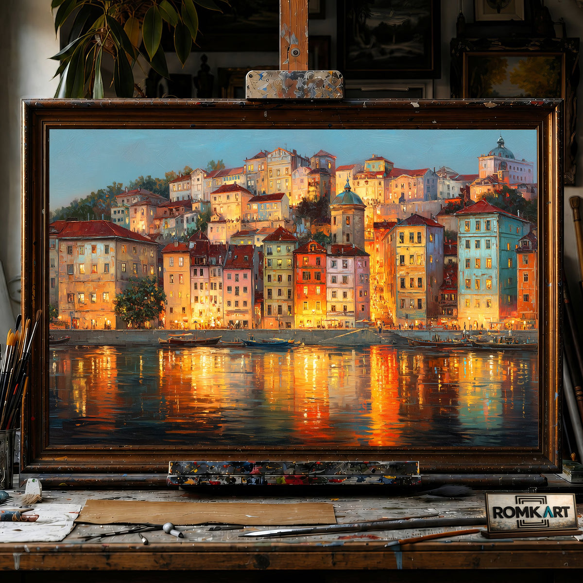 European riverside - Hand-Painted Oil Painting - View 1