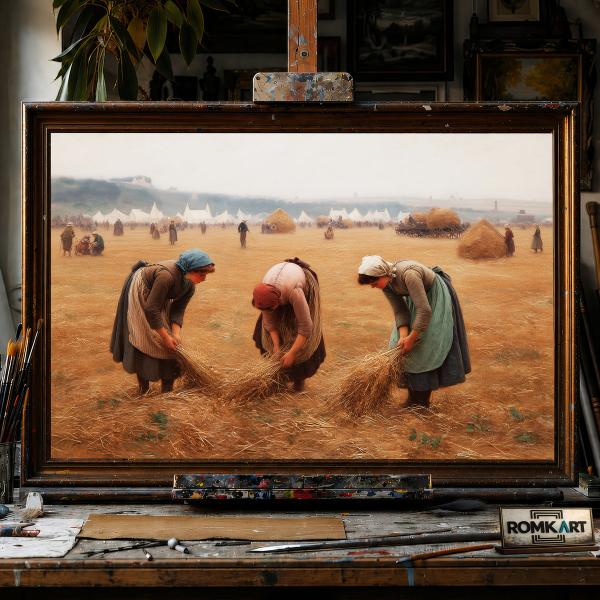 Gleaning Wheat in a Harvested Field hand-painted oil painting on canvas