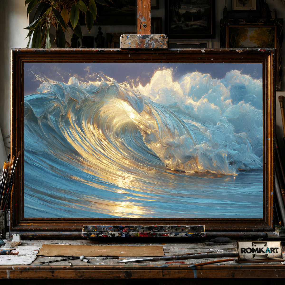 Golden Silk Ocean Wave Seascape Oil Painting