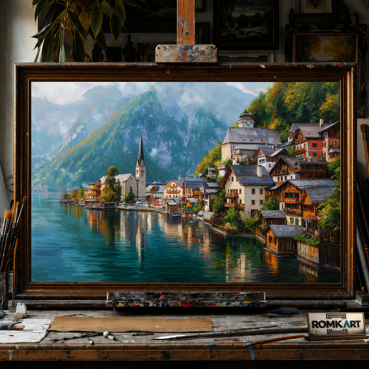 Hallstatt Village hand-painted oil painting on canvas