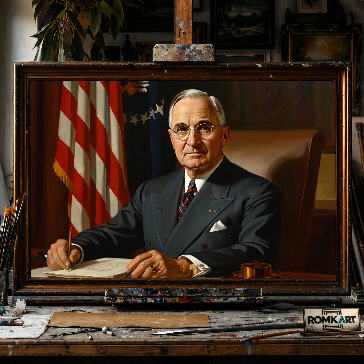Harry S Truman hand-painted oil painting on canvas
