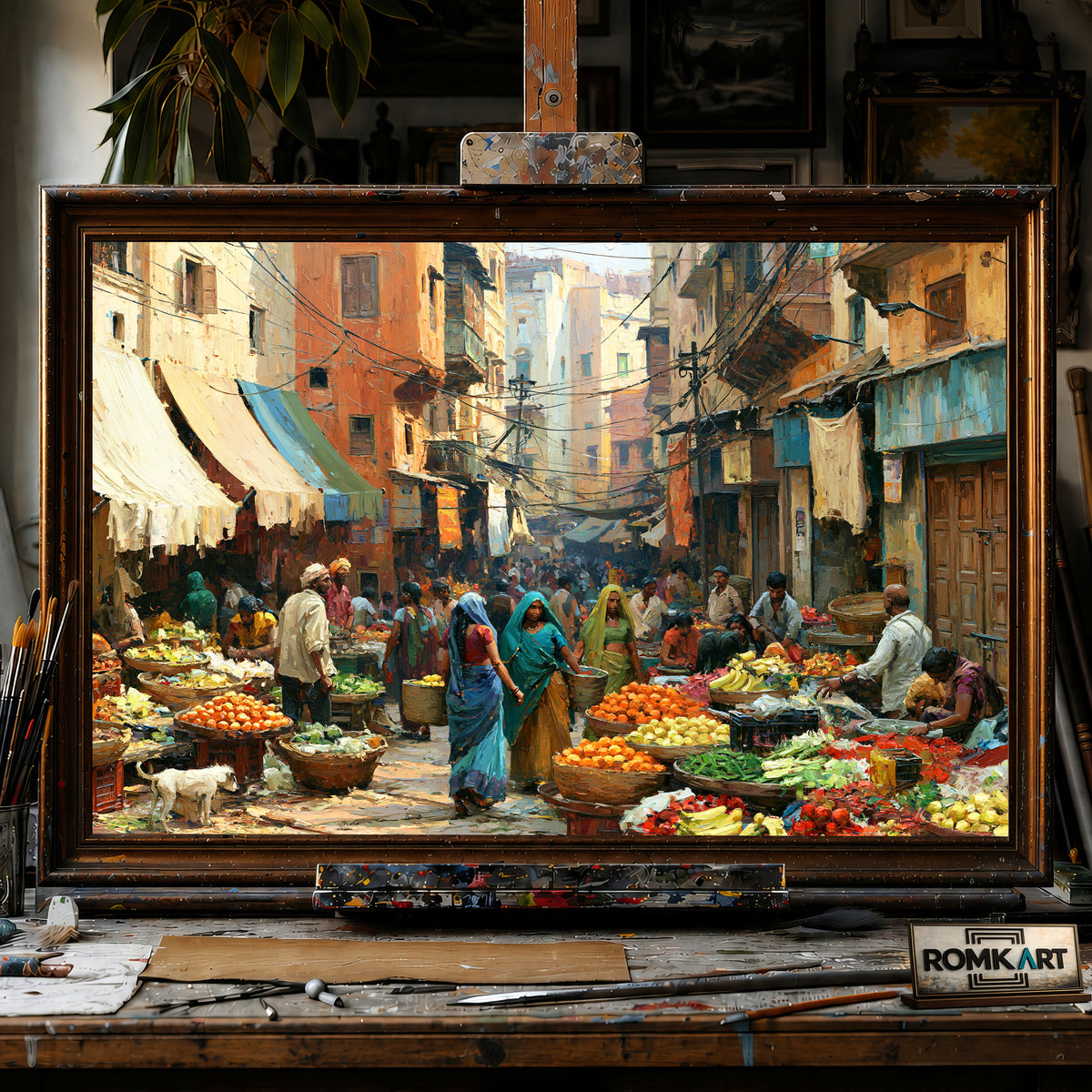 Indian Bazaar Street hand-painted oil painting on canvas