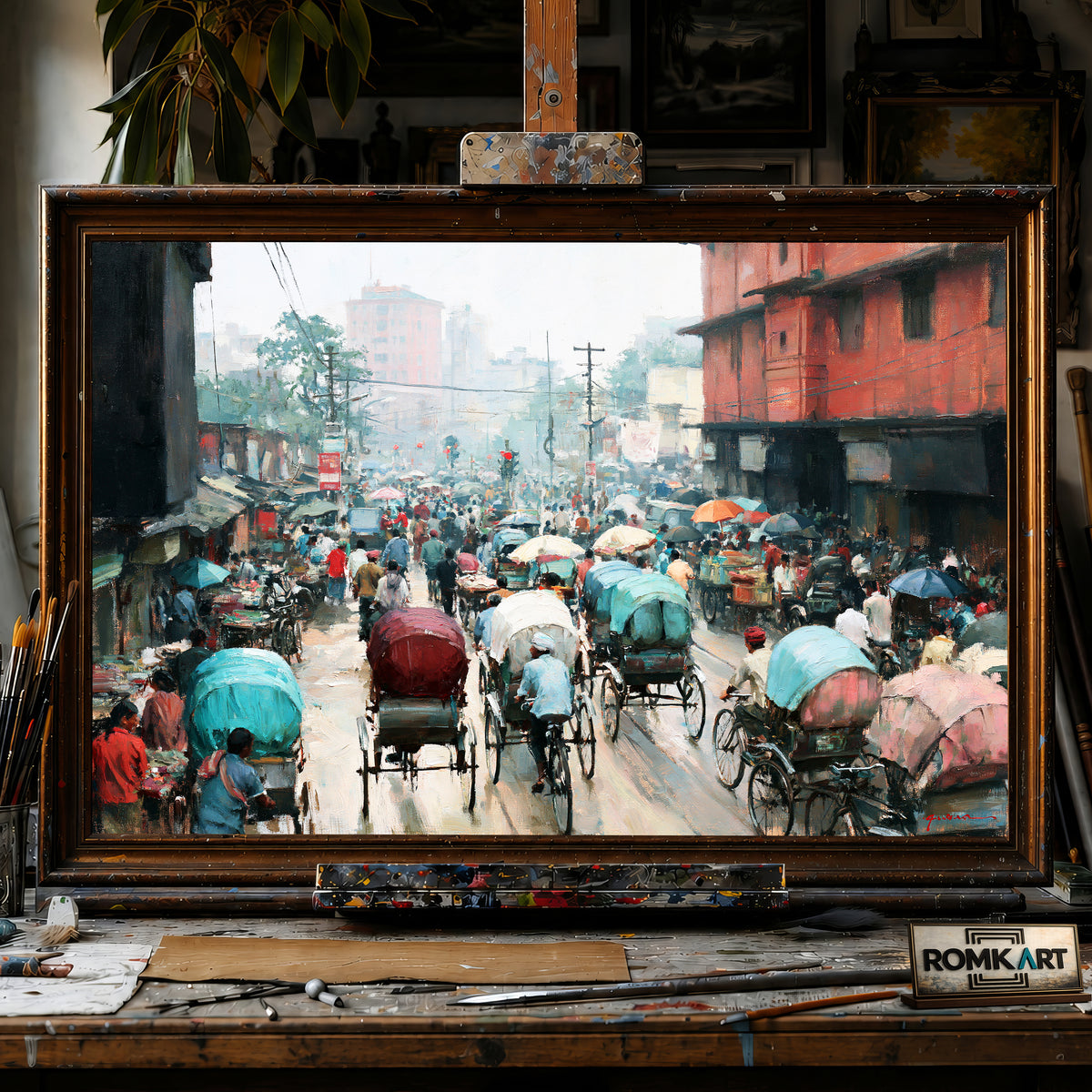 Indian Street hand-painted oil painting on canvas