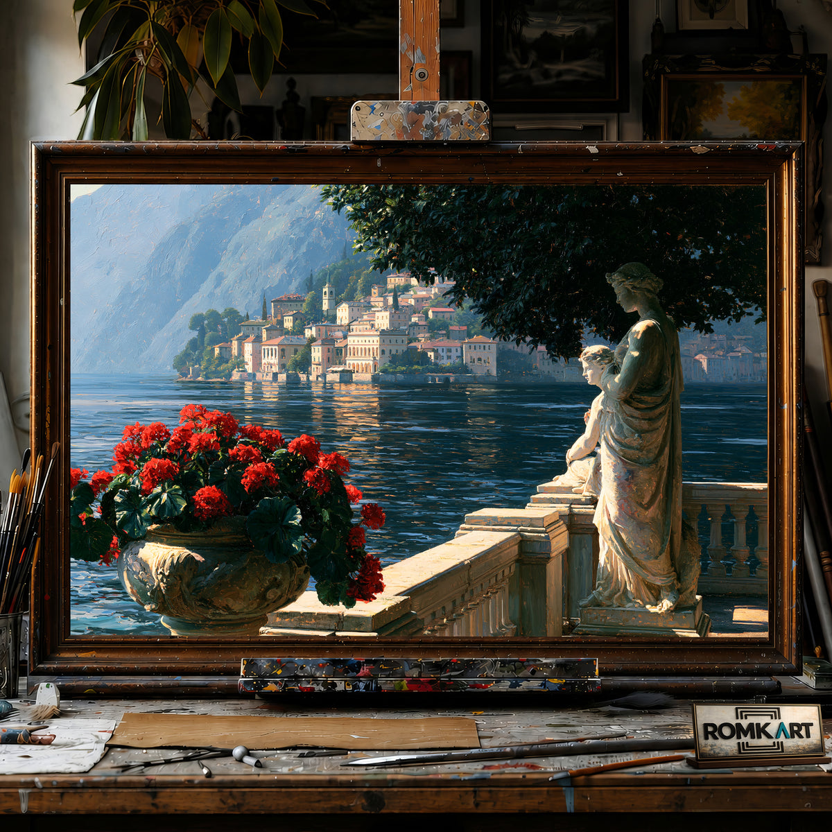 Italian Garden Terrace hand-painted oil painting on canvas