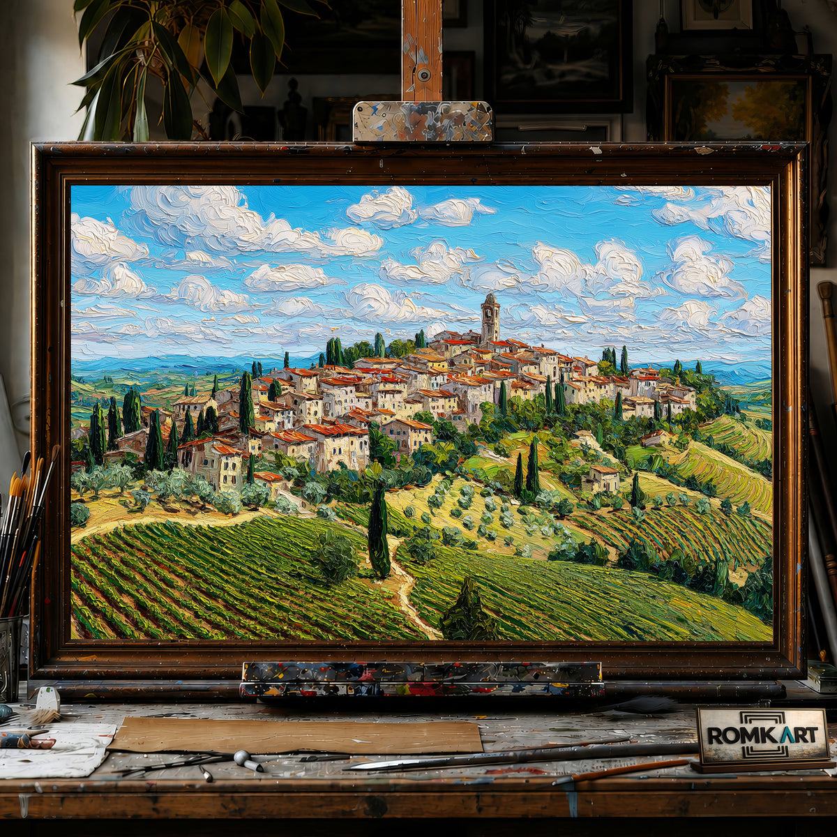 Italian Hilltop Village hand-painted oil painting on canvas