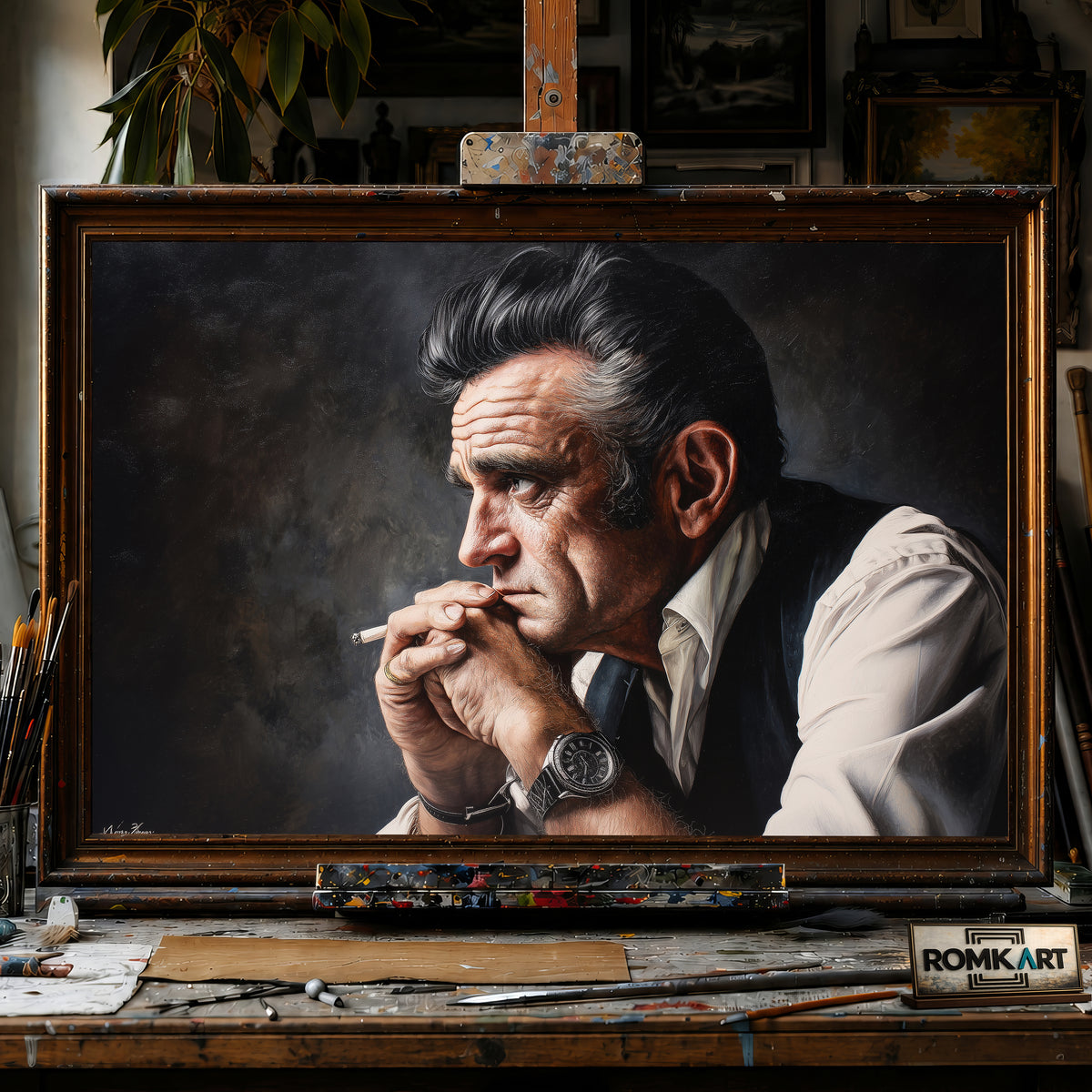 Johnny Cash hand-painted oil painting on canvas