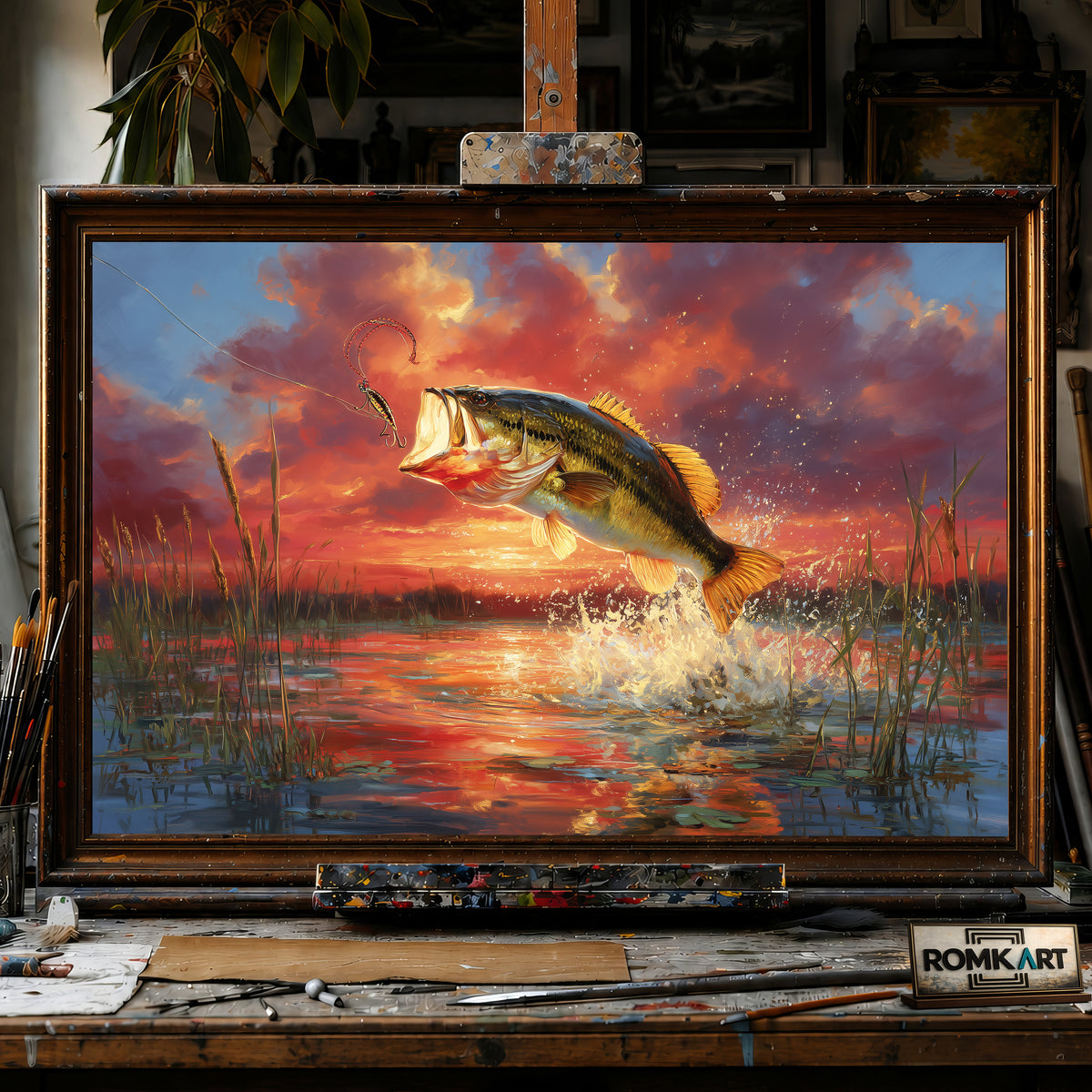 Largemouth Bass Fishing Sports Oil Painting