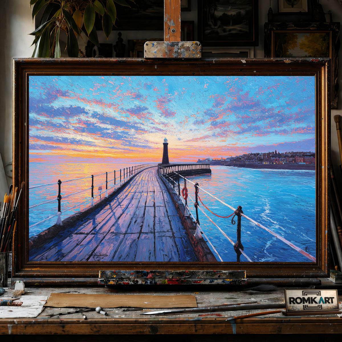 Long Wooden Pier hand-painted oil painting on canvas