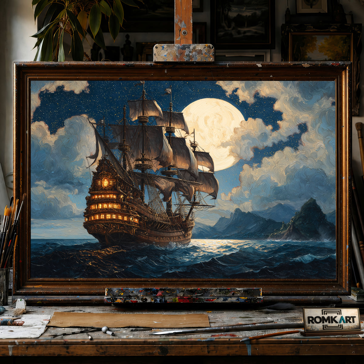 Majestic Pirate Ship hand-painted oil painting on canvas