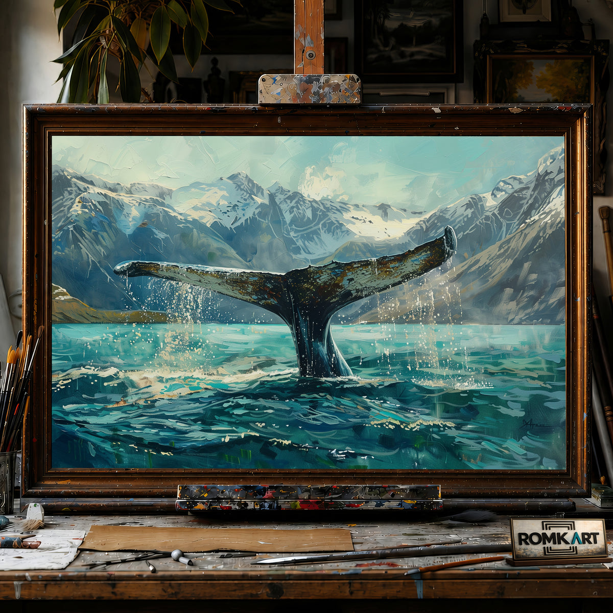 Majestic Whale Tail hand-painted oil painting on canvas