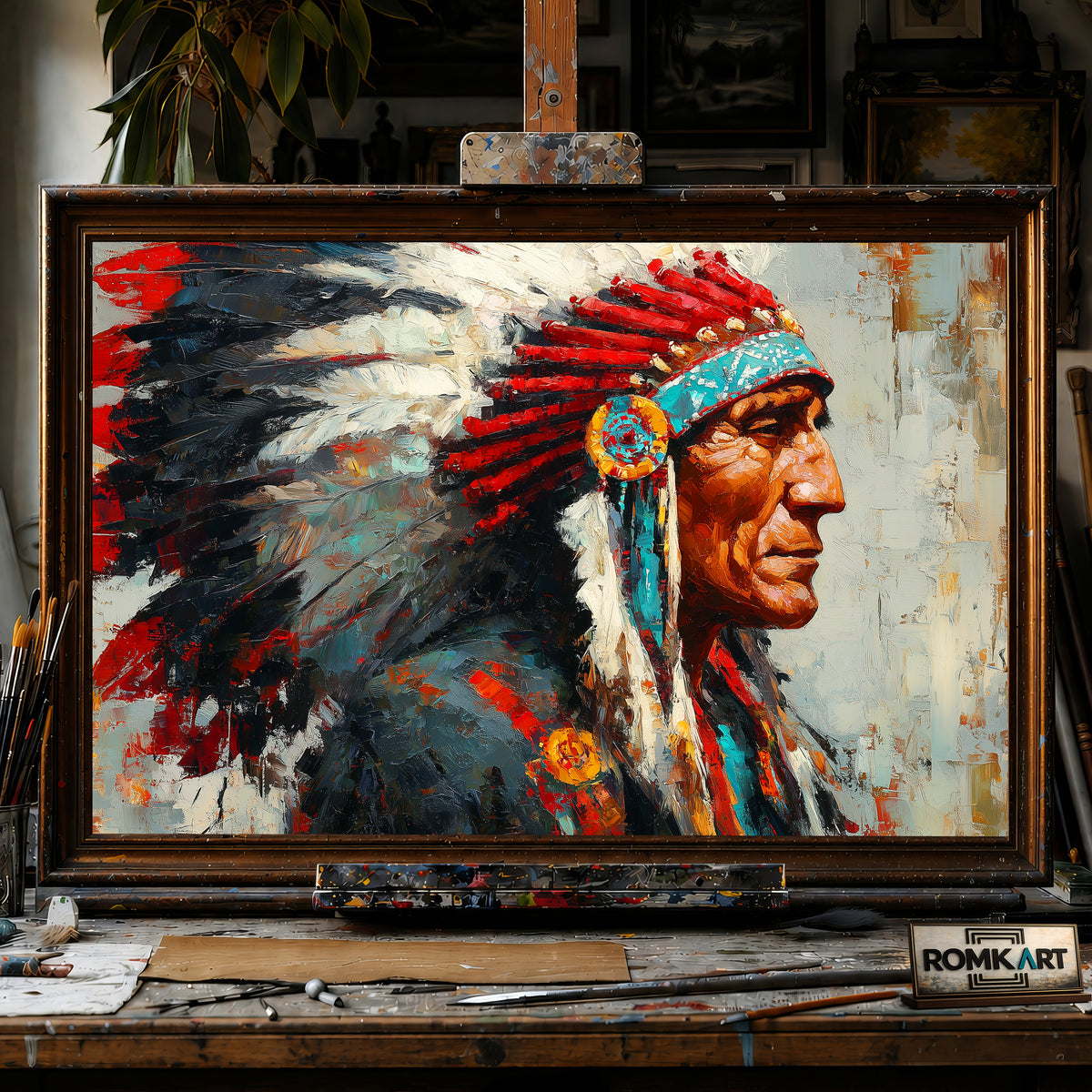 Native American Chief hand-painted oil painting on canvas
