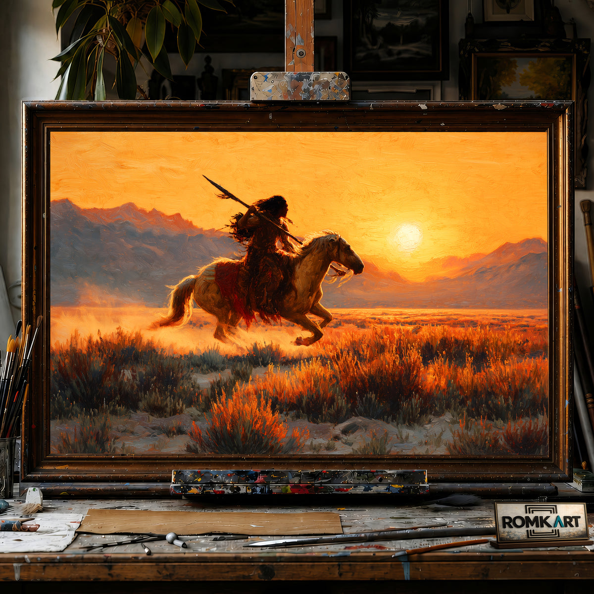 Native American Riding Horse hand-painted oil painting on canvas