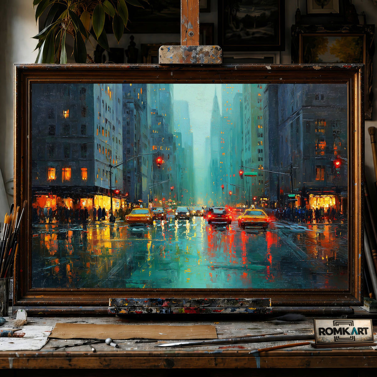 New York Rainning - Hand-Painted Oil Painting - View 1