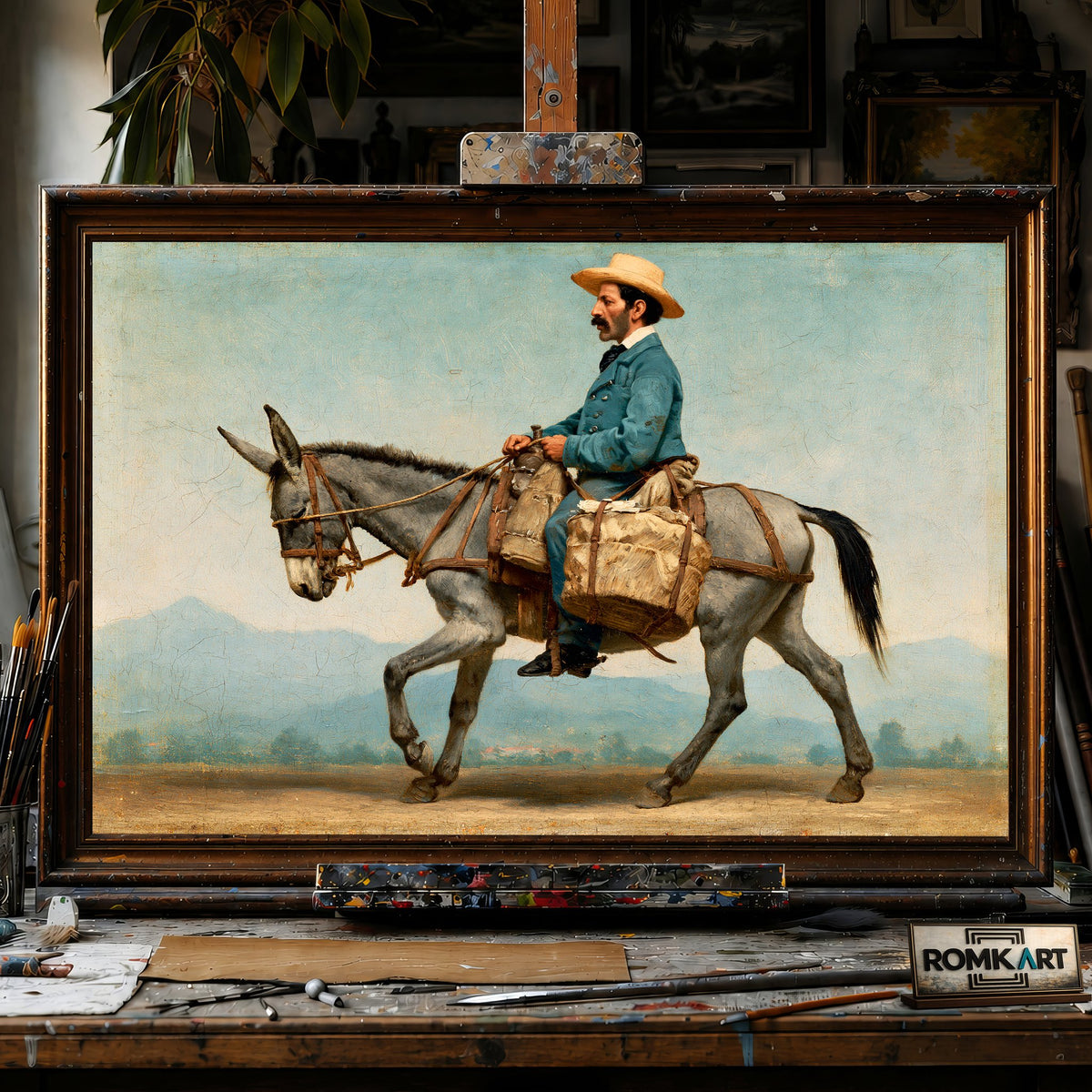 Nineteenth-century Baker on Horseback - Hand-Painted Oil Painting - View 1
