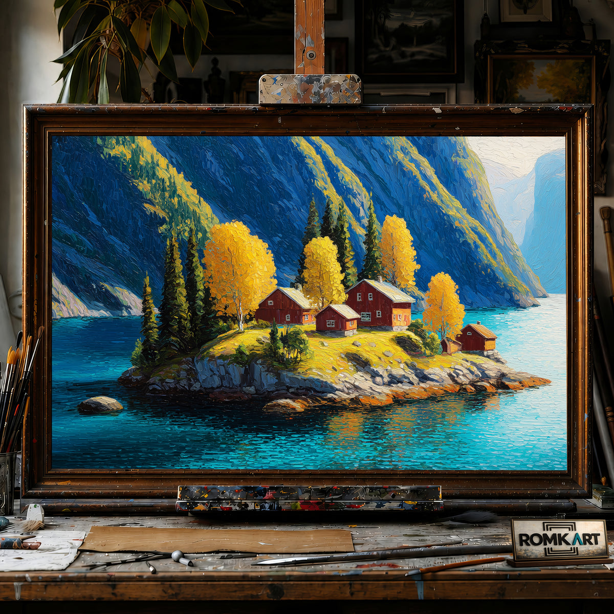 Nordic Island Lakeside hand-painted oil painting on canvas