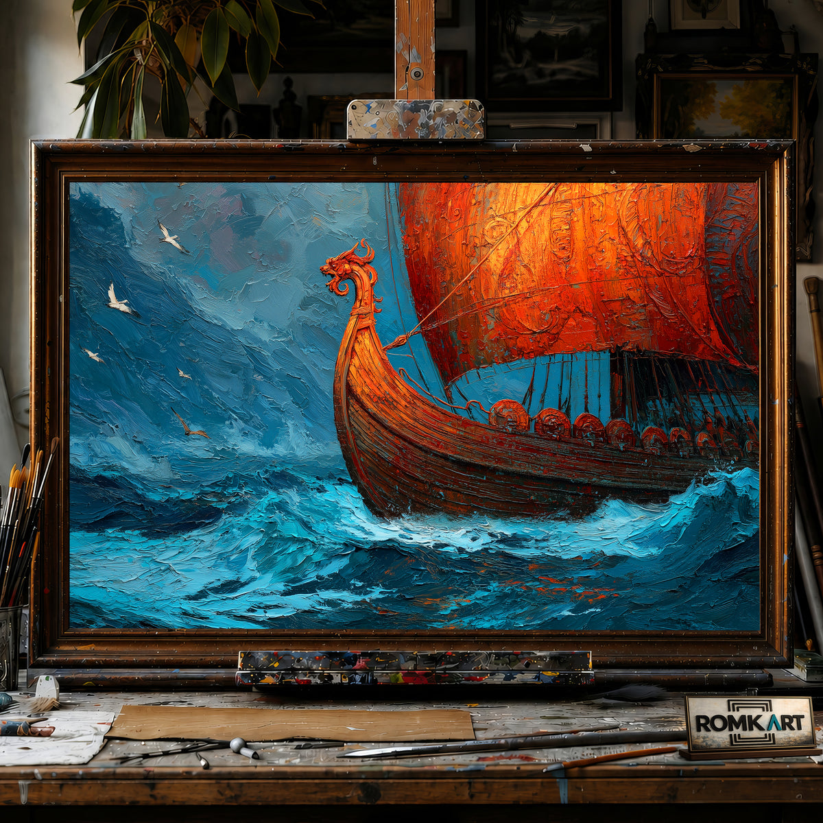 Nordic Viking Ship Maritime Oil Painting