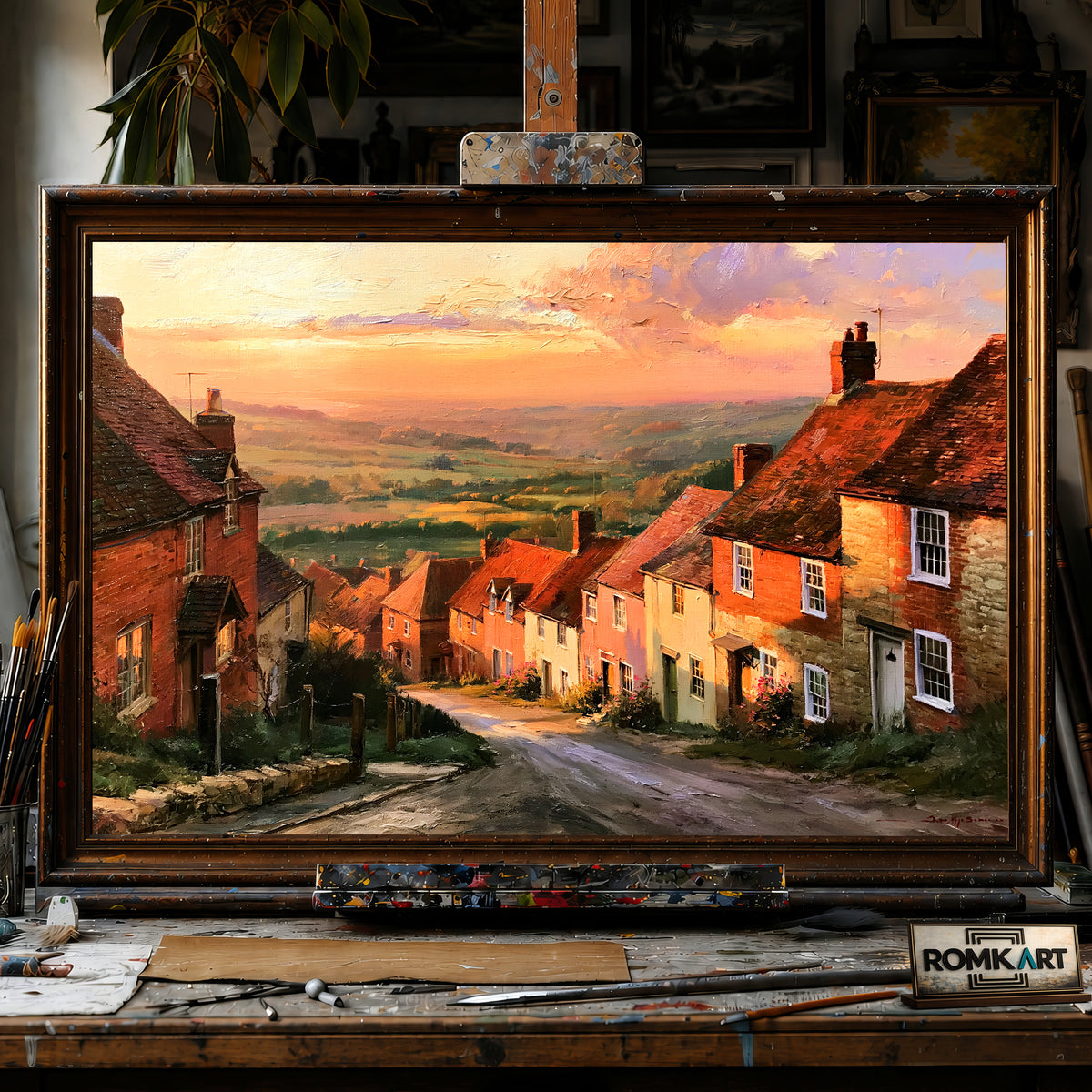 Old English Village hand-painted oil painting on canvas