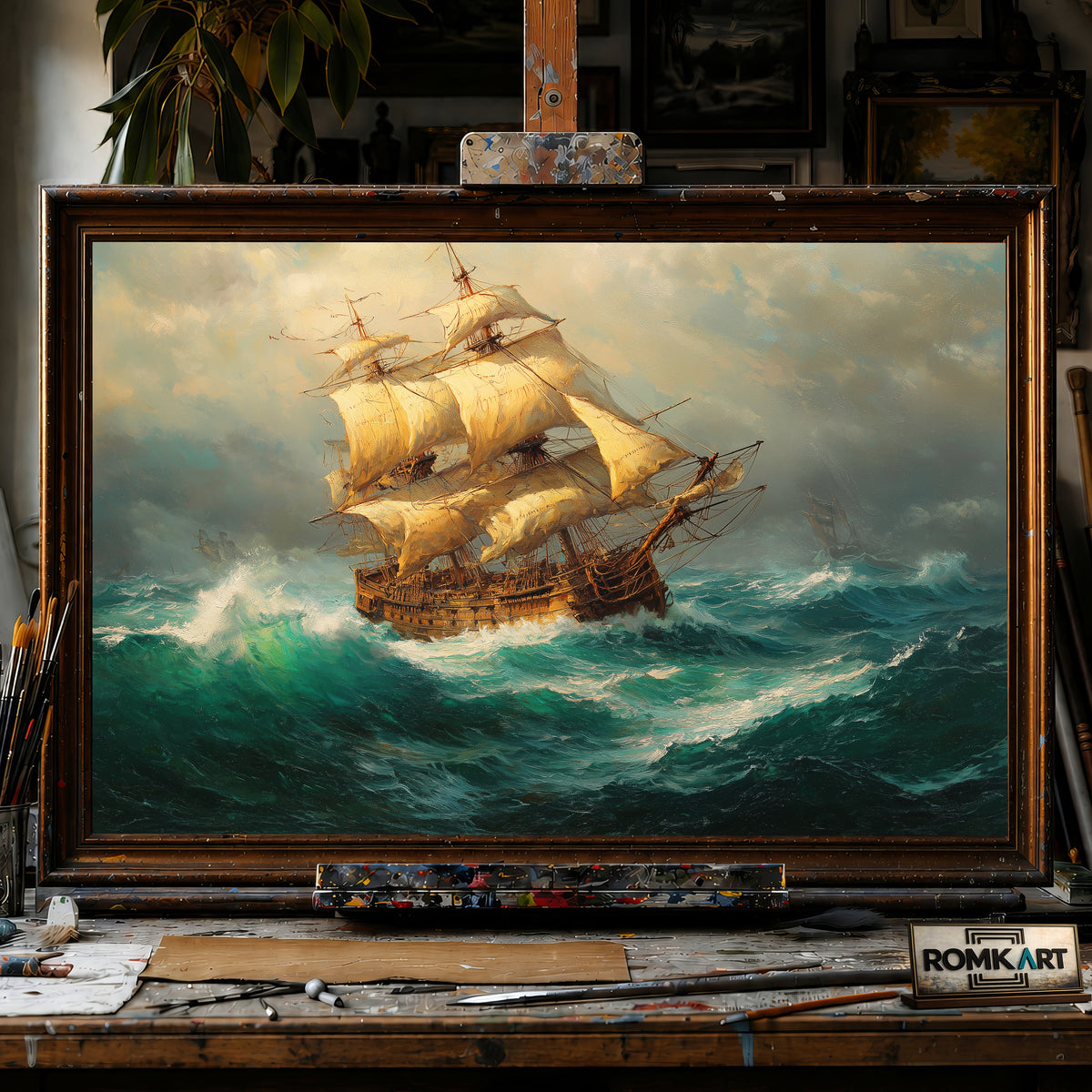 Old-Master Sailing Ship Maritime Oil Painting