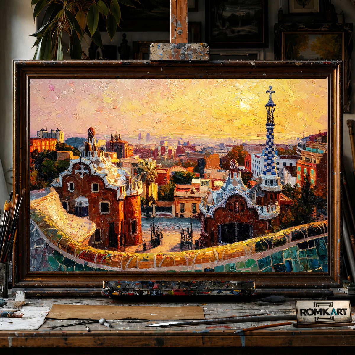 Park Güell in Barcelona hand-painted oil painting on canvas