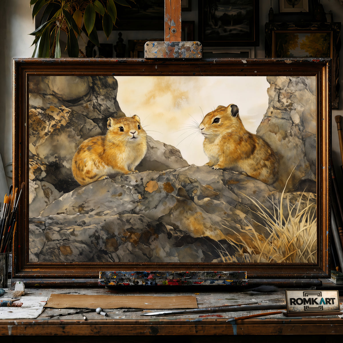 Pikas on Mountain Rocks hand-painted oil painting on canvas
