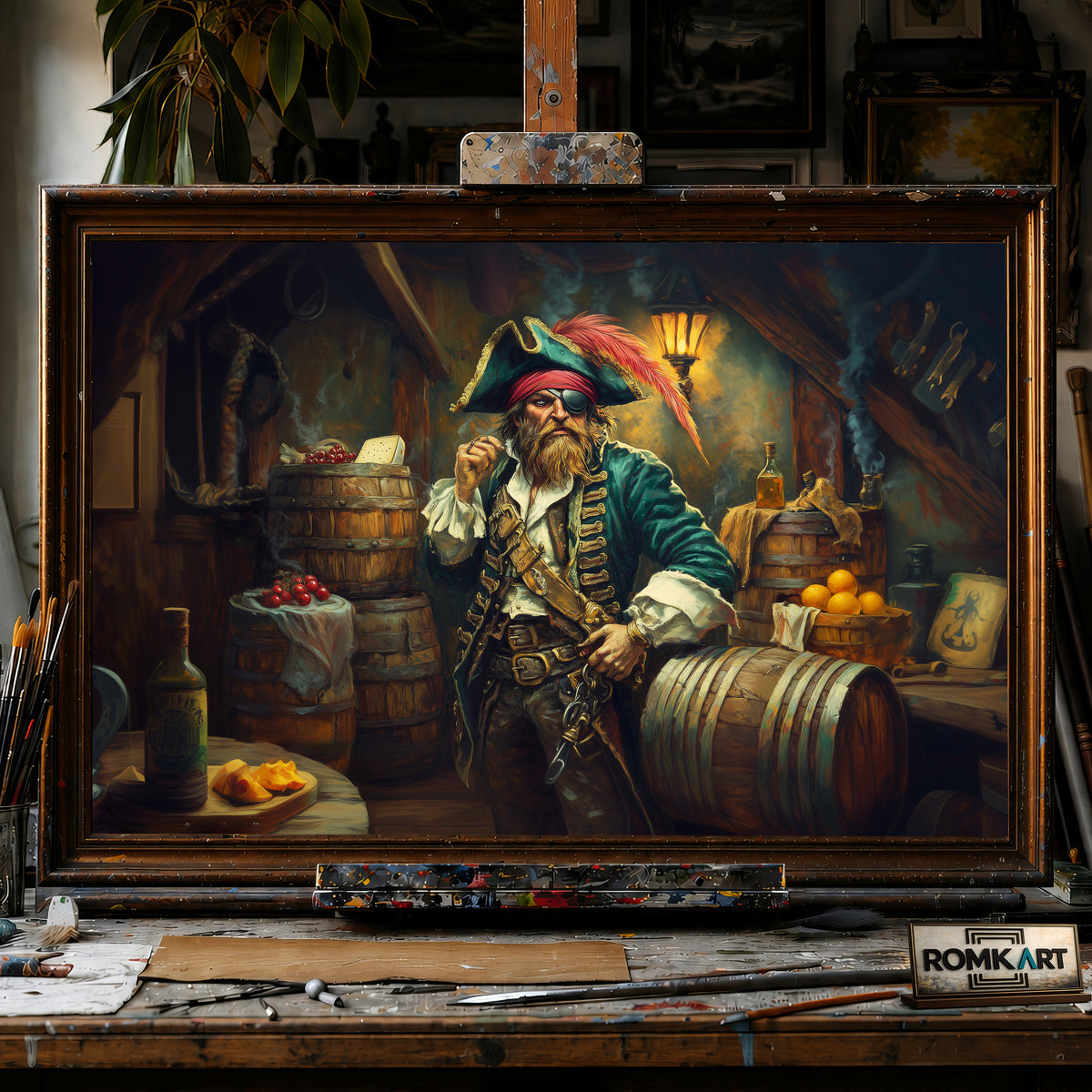 Pirate Captain in Rum Storage hand-painted oil painting on canvas