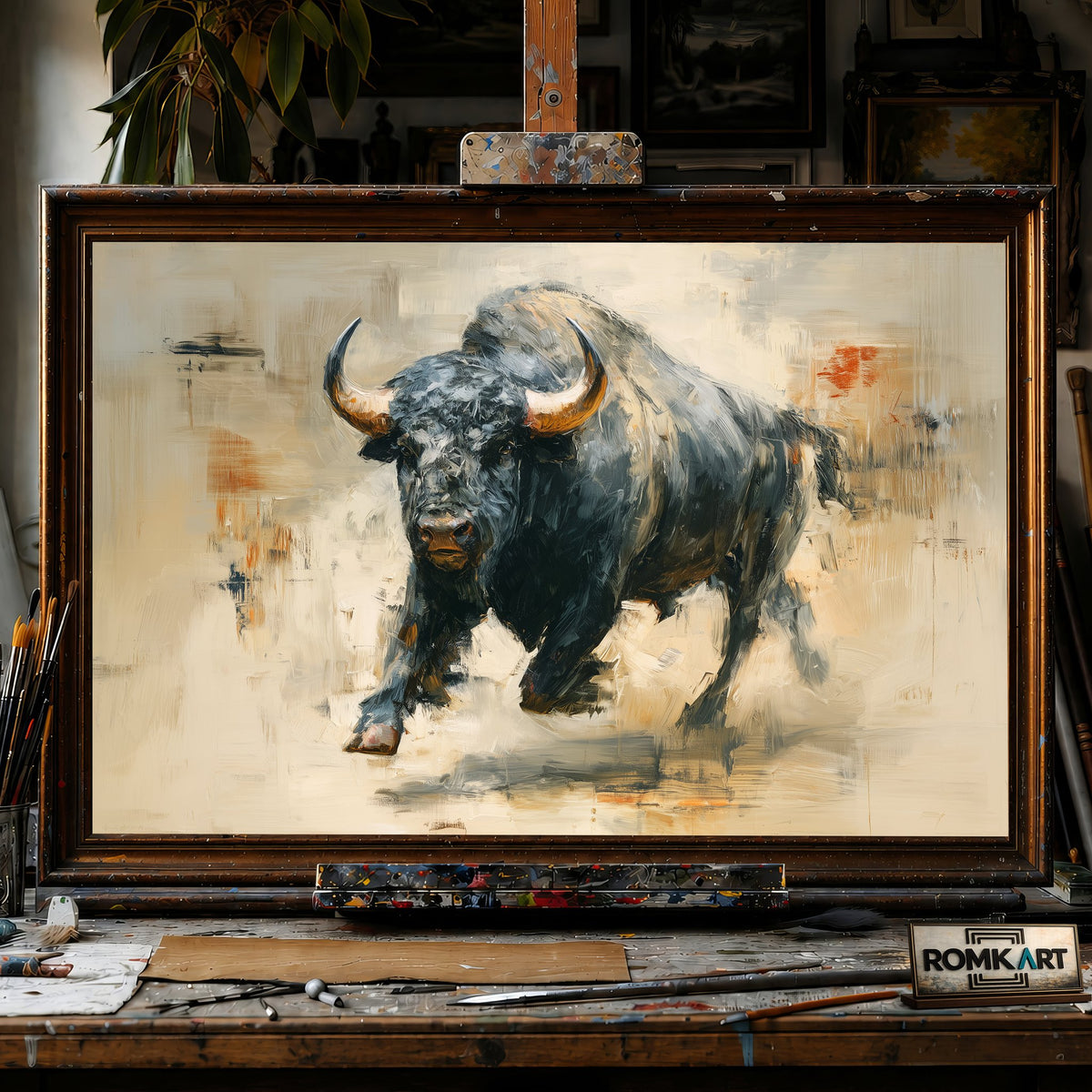 Powerful Buffalo Toro - Hand-Painted Oil Painting - View 1