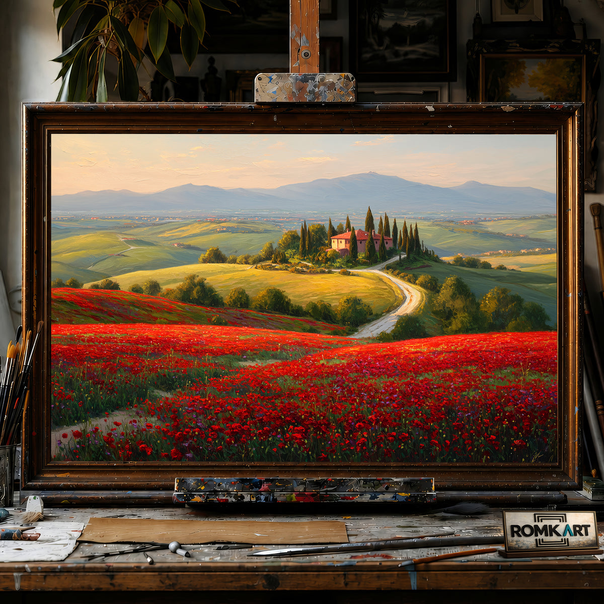Romantic Tuscan Countryside hand-painted oil painting on canvas