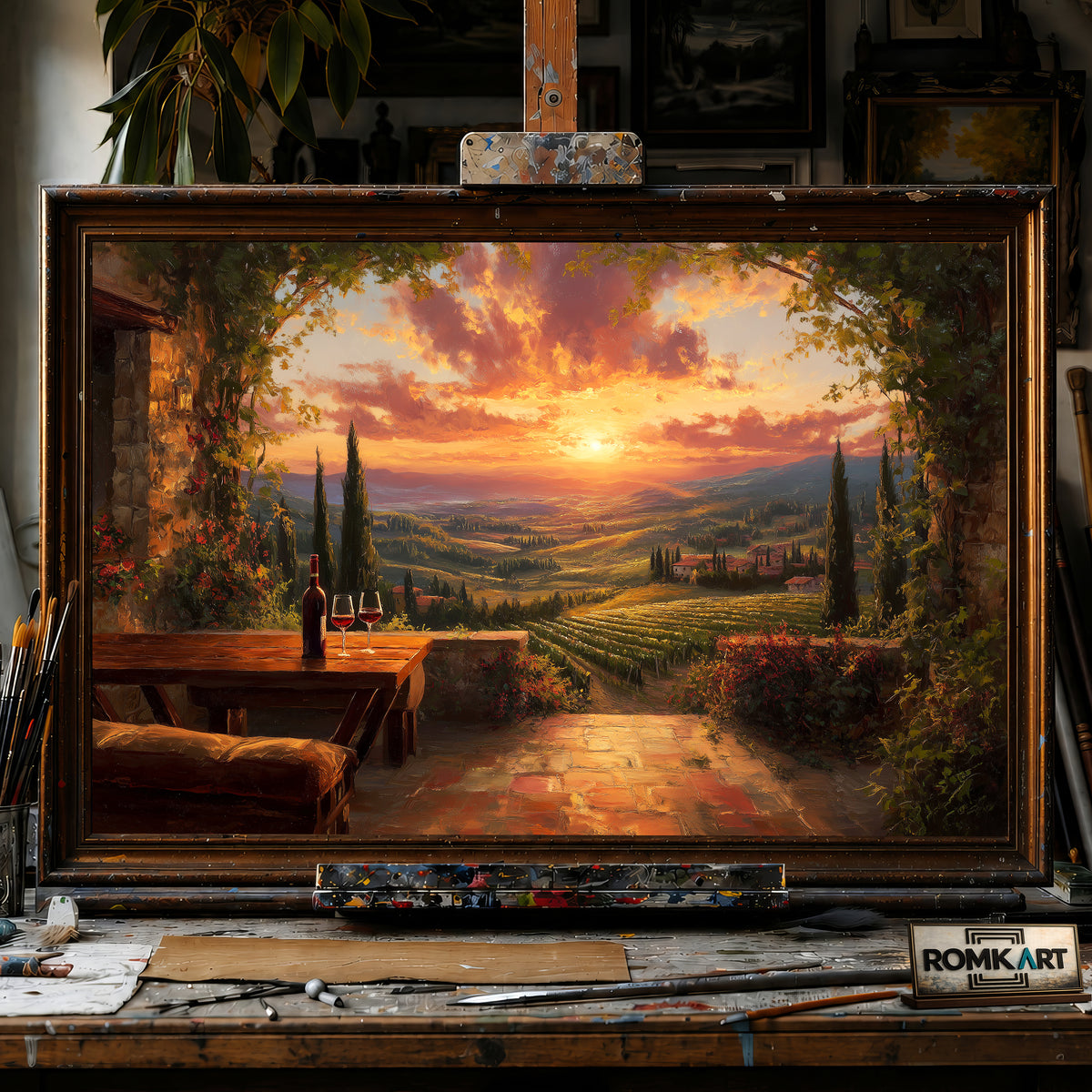Romantic Tuscan Vineyard hand-painted oil painting on canvas