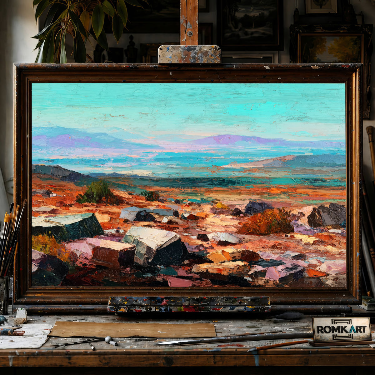 Rugged Foreground of Rocky Terrain - Hand-Painted Oil Painting - View 1