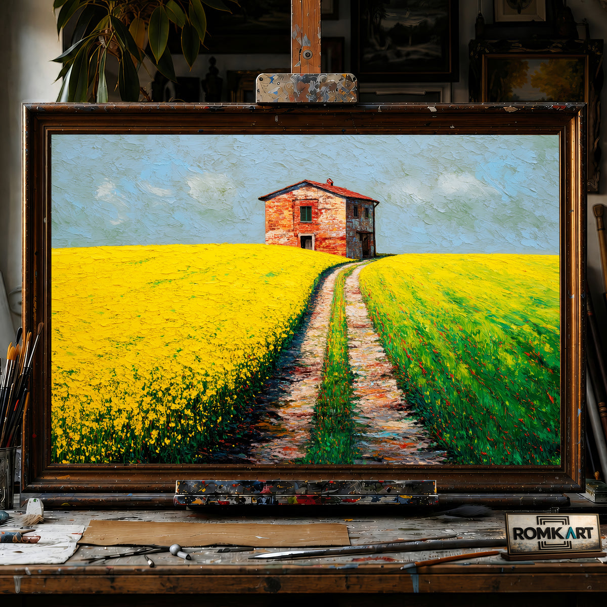 Rustic House on atop Sloped Hill hand-painted oil painting on canvas