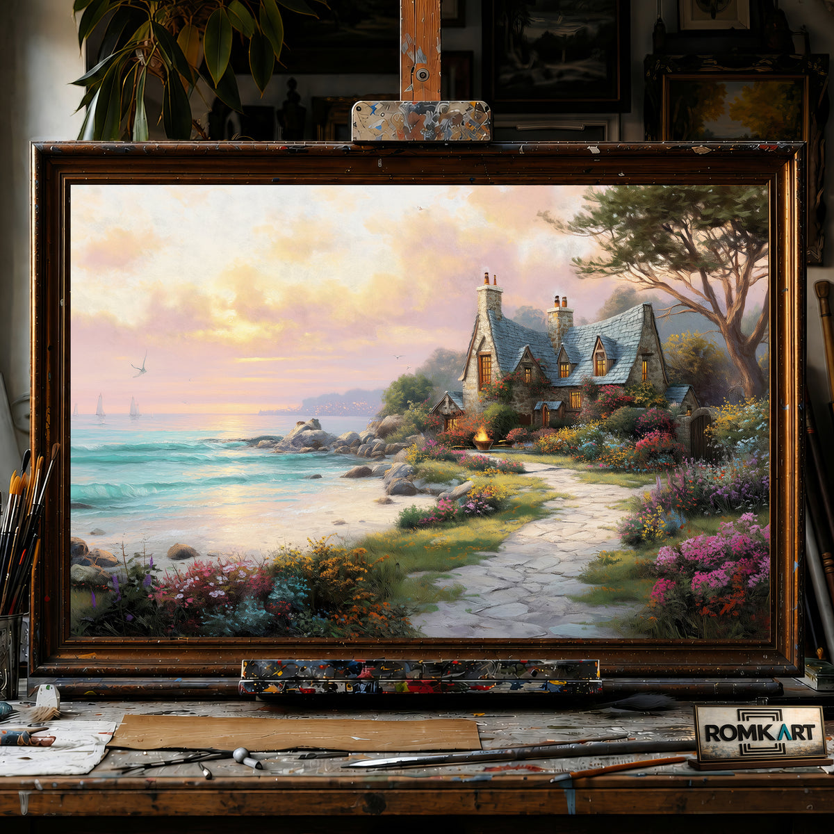 Seaside Villas Seascape Oil Painting