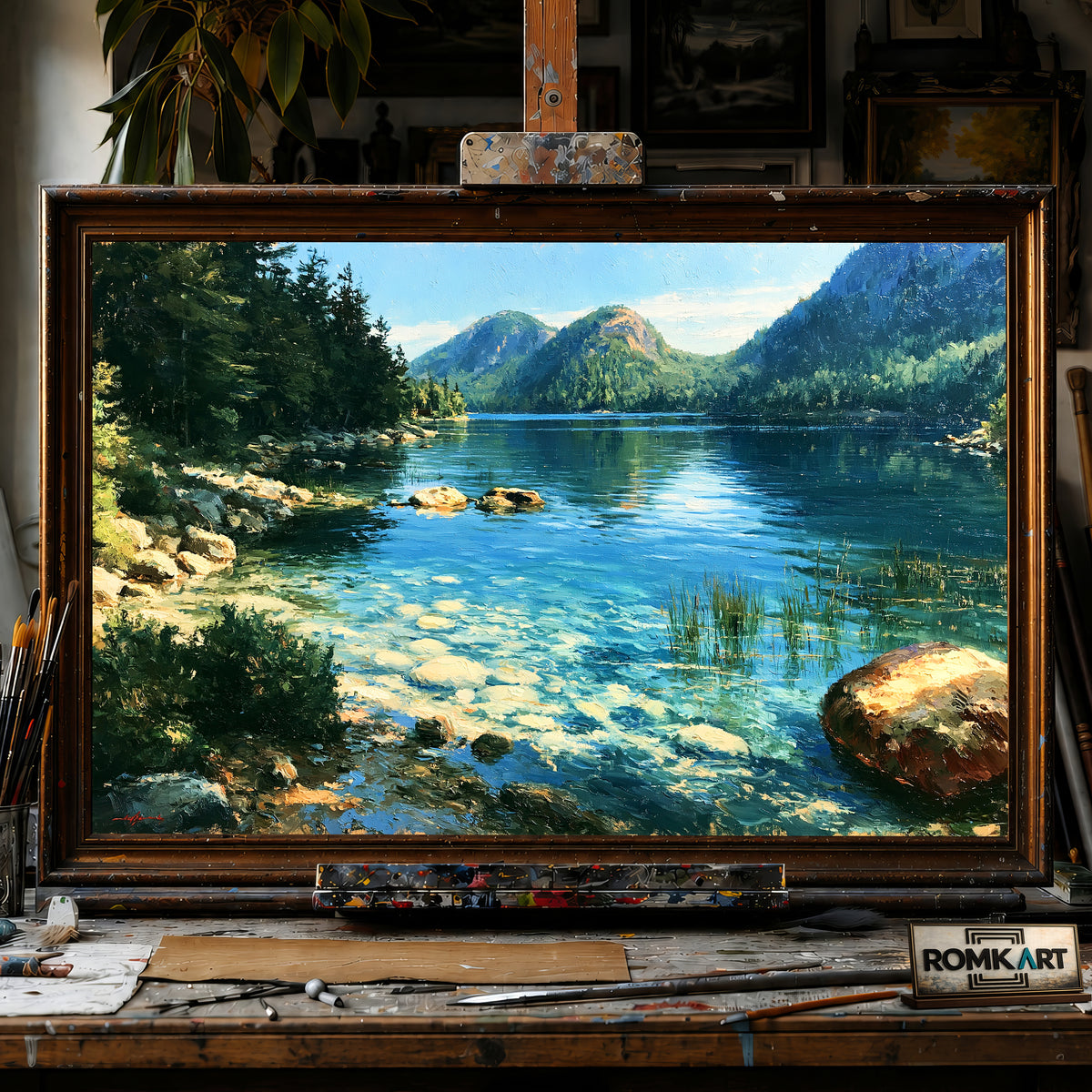 Serene Acadia National Park Lakescape hand-painted oil painting on canvas