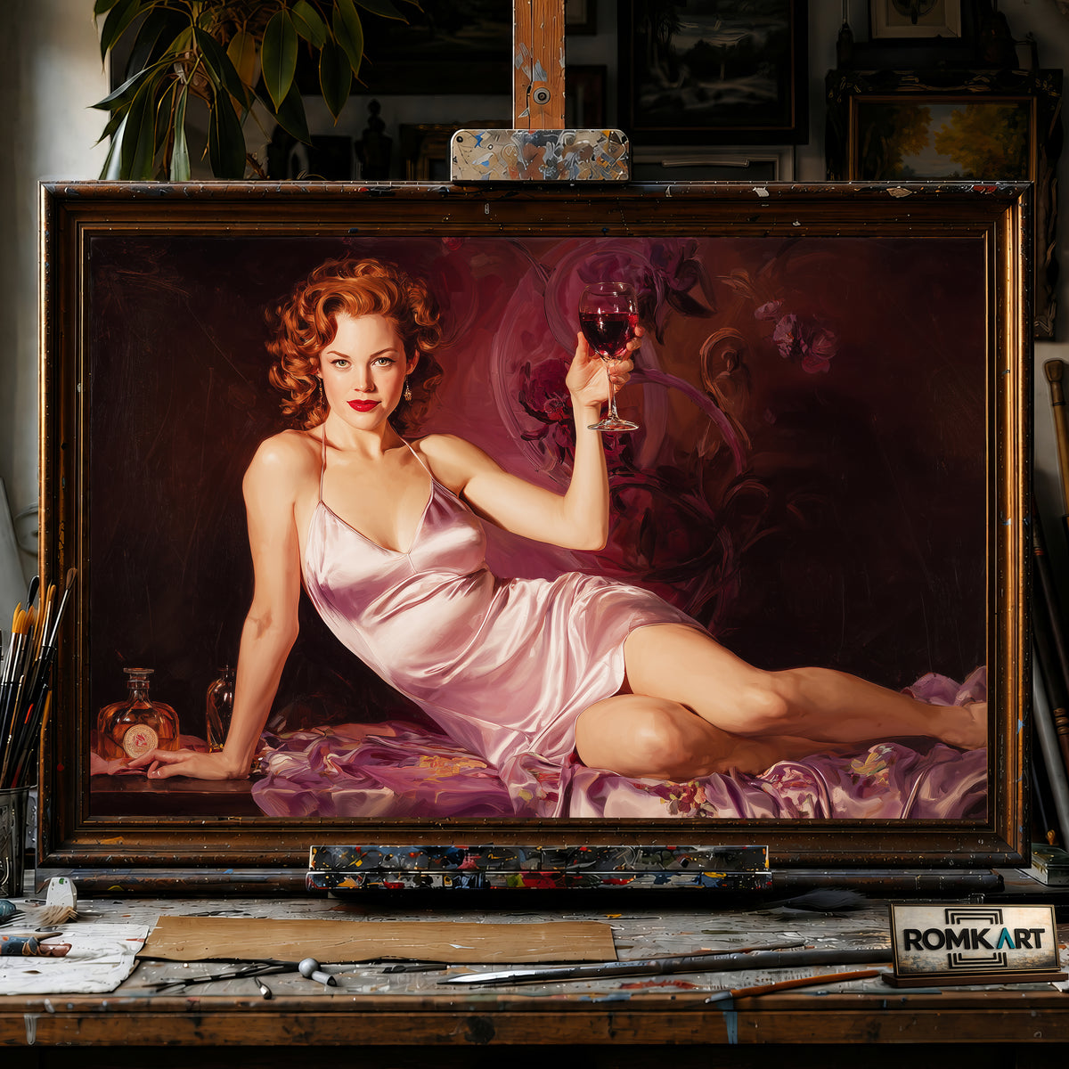 Sexy Wine Women hand-painted oil painting on canvas